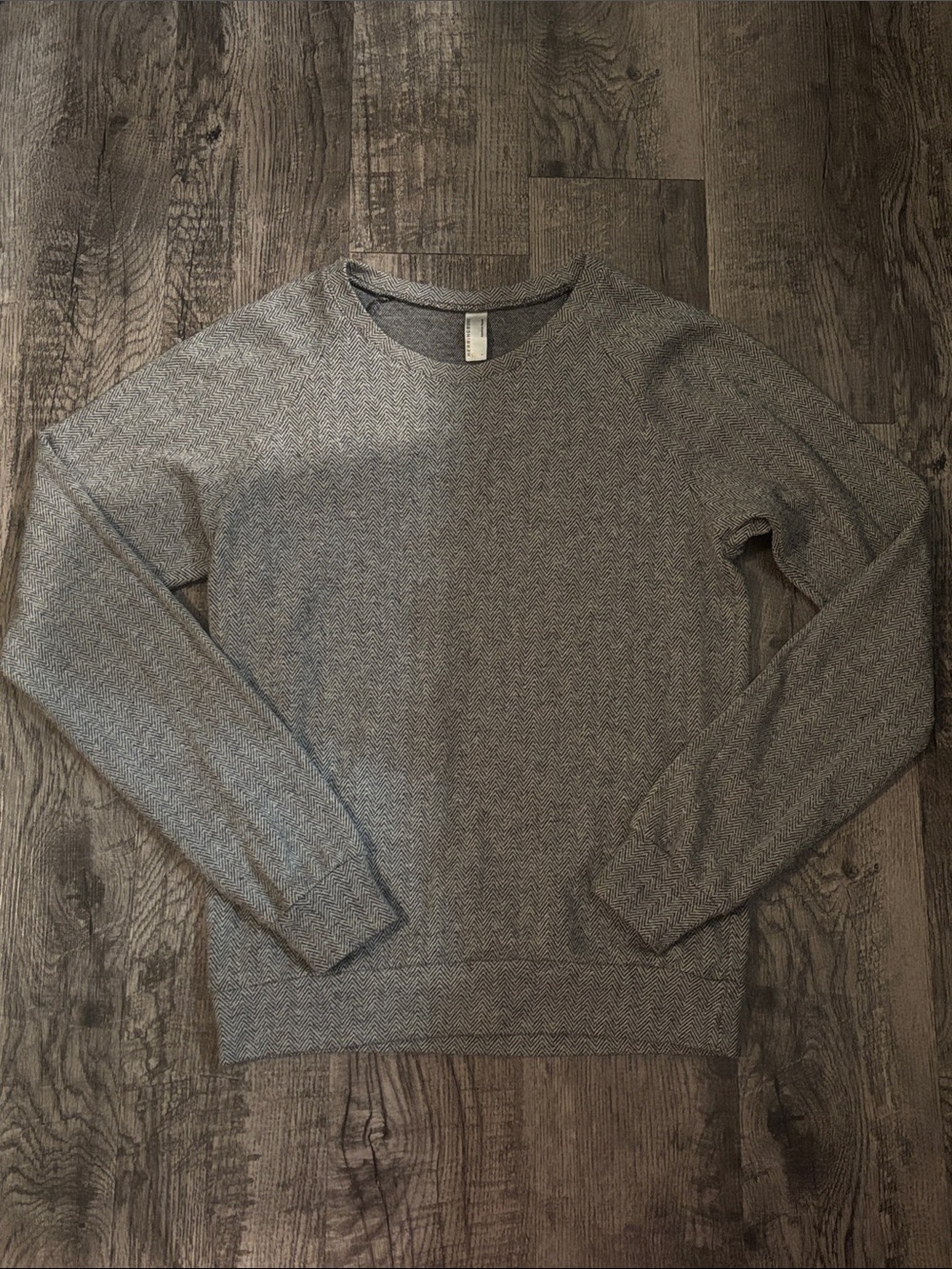 American Apparel Gray Crewneck Sweater - Grey Herringbone Pattern - Size Small